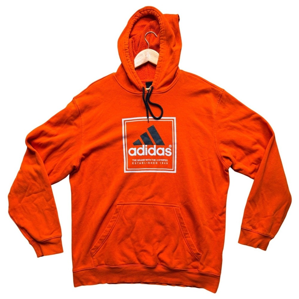 Adidas Hoodie Mens XL P53706 AUF002 Orange Graphic Pullover EUC